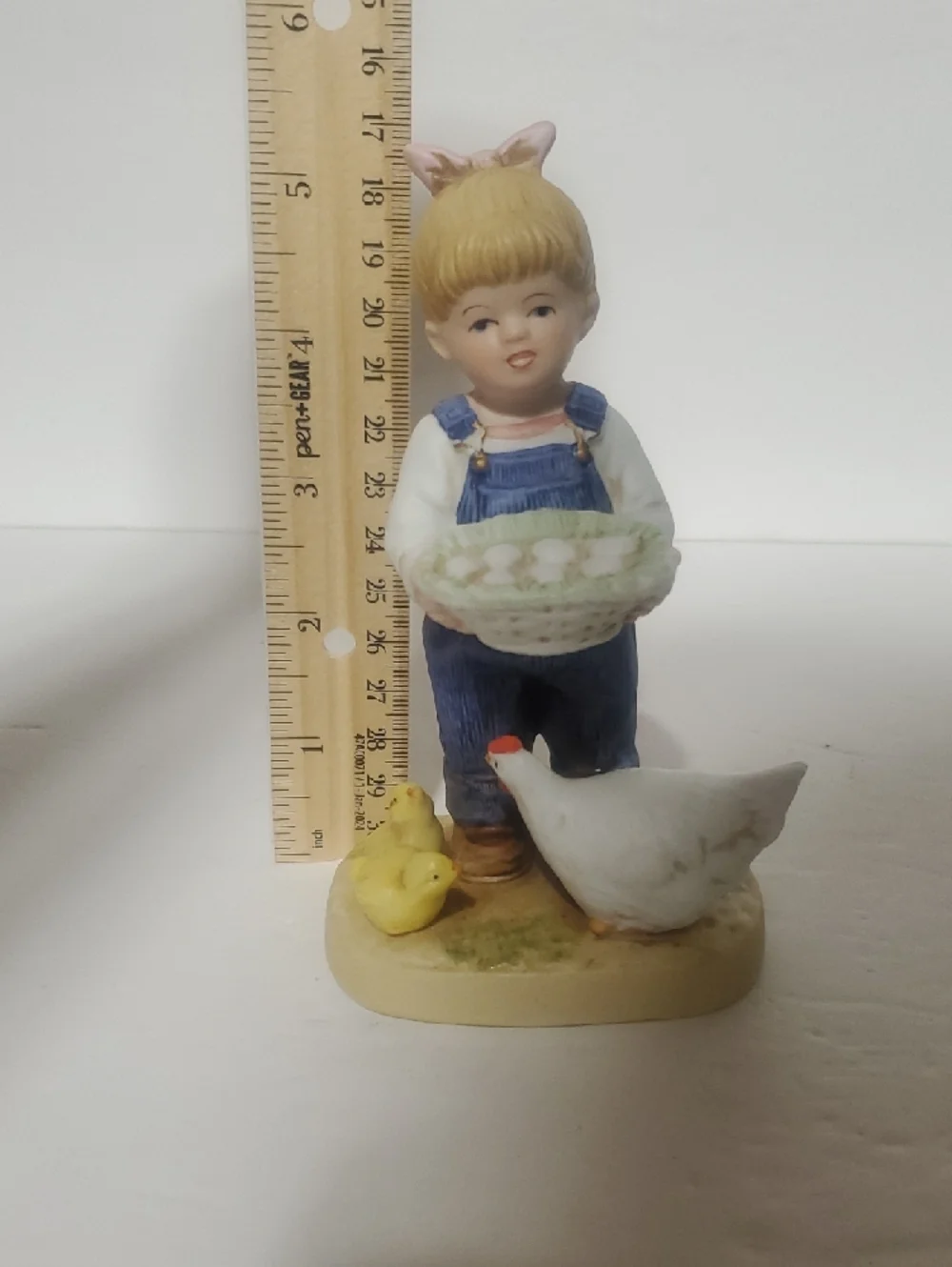 Homco Denim Days White Porcelain Figurine with Blue Overalls and Pink Bow - Picture 4 of 4